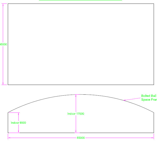 黄骅跨度65米，拱高8米网架